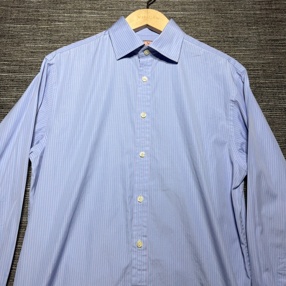 Thomas Pink Button Down Mens 15.5 34 Blue Striped LS Classic Fit Jermyn Street